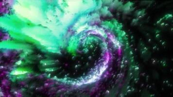 espiral cósmico explosão. movimento. rodopiando enevoado espiral com brilhante partículas. colorida espiral gira com enevoado vórtice e brilhante partículas video