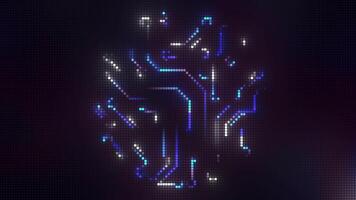 Virtual animation with moving brain neurons. Motion. Glowing lines moving in shape of brain. Computer animation of movement of impulses in brain gyrus video