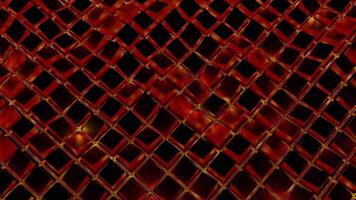 3D squares oscillate with wave effect. Design. Colored squares move in grid with glitter of waves. Wave movements of cubes in virtual grid video