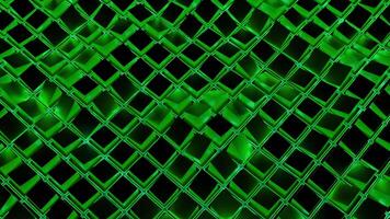Square mesh with waves and glitter. Action. Grid of squares moves in waves on black background. Virtual grid with waves of squares video