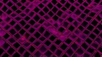 3D squares oscillate with wave effect. Design. Colored squares move in grid with glitter of waves. Wave movements of cubes in virtual grid video