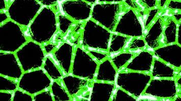 Lines of glowing pattern with moving cells. Design. Changing cell patterns with bright lines on black background. Pulses in moving patterns with geometric cells video