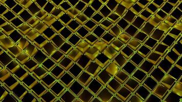 Square mesh with waves and glitter. Action. Grid of squares moves in waves on black background. Virtual grid with waves of squares video