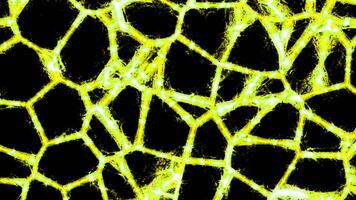 Lines of glowing pattern with moving cells. Design. Changing cell patterns with bright lines on black background. Pulses in moving patterns with geometric cells video