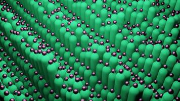 Hypnotic green background. Design. Short lines of green shades with a circle at the top alternately rising and falling in 3d format. video