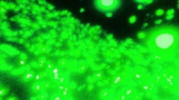 Space with glowing fluffy balls. Motion. Field of glowing balls in dark space. Lots of glowing balls in style of allergens or diseases video