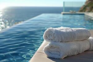 A Long Infinity Pool With Palm Trees and Ocean Views in a Sunny Resort photo