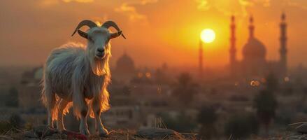 Goat at Sunset in Cairo, Egypt During Eid Al-Adha photo