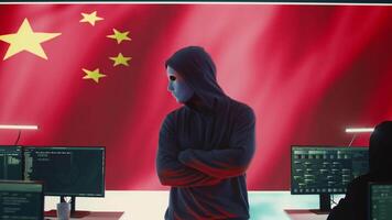 Chinese cyber forces hacking computer systems in a governmental agency, fake news and brainwashing for the communism ideology. Anonymous cyberterrorism and malicious activities. Camera B. video