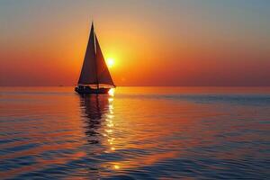 Sailboat at Sunset on Calm Ocean Water photo