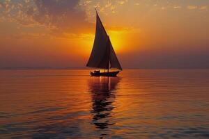 Sailboat at Sunset on Calm Ocean Water photo