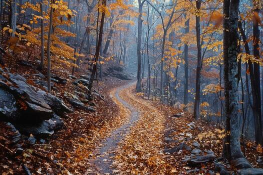 A Winding Path Through a Forest of Autumn Trees photo