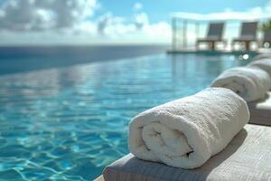 A Long Infinity Pool With Palm Trees and Ocean Views in a Sunny Resort photo