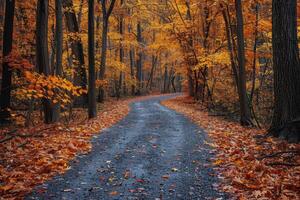 A Winding Path Through a Forest of Autumn Trees photo