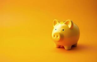 A Yellow Piggy Bank on a Solid Orange Background photo