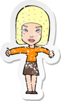 retro distressed sticker of a cartoon woman giving thumbs up symbol drawing png