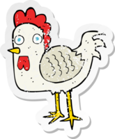 retro distressed sticker of a cartoon chicken drawing png