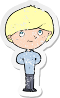 retro distressed sticker of a cartoon happy boy drawing png