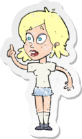retro distressed sticker of a cartoon woman asking question drawing png