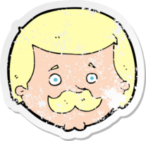 retro distressed sticker of a cartoon man with mustache drawing png