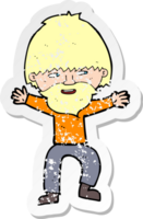 retro distressed sticker of a cartoon happy man with beard drawing png