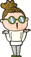 cartoon shrugging woman wearing spectacles drawing png