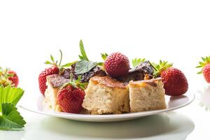 prepared cottage cheese casserole with fresh strawberries photo