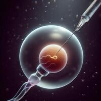 close-up of a human egg being injected with a single sperm using a fine glass needle IVF medical procedure involving in vitro fertilization photo