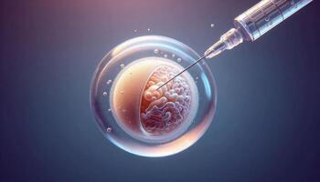 closeup of a human egg being injected with a single sperm using a fine glass needle IVF medical procedure involving in vitro fertilization photo