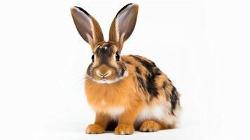 High-resolution image of a rare breed rabbit, featuring distinctive markings and a unique coat pattern, meticulously isolated on a white background to showcase its unique character photo