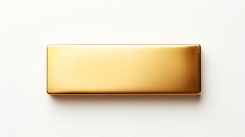 Minimalist image of a single, pristine gold bar centered on a white background, focusing on its smooth finish and fine details, ideal for luxury goods advertising or financial serv photo