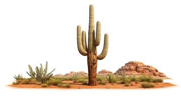 Detailed 3D render of a Saguaro cactus, towering and stately, with realistic textures and spines, perfectly isolated on a white background for desert-themed designs. photo