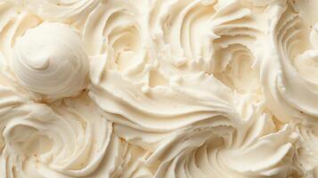 Whipped cream texture. Abstract food close-up. Smooth creamy surface with soft highlights. Perfect for food blogs, cooking shows, and recipe books. photo