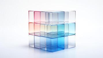 Artistic representation of a glass brick, translucent and reflecting light, perfectly isolated on a white background to highlight its decorative and functional qualities. photo