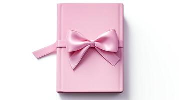 Artistic 3D render of a small, pocket-sized pink notebook with a ribbon bookmark peeping out, set against a clean white background, emphasizing its compact and cute design. photo