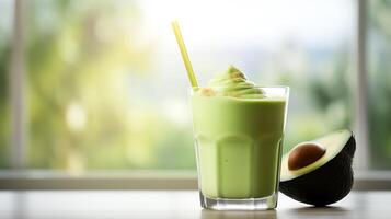 A refreshing avocado smoothie, made with fresh avocados, yogurt, and milk. It is a healthy and delicious way to start your day. photo