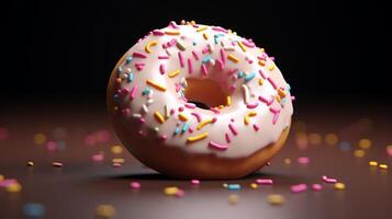 Animation-ready 3D model of a donut spinning slowly, showcasing its fluffy texture and shiny icing against a neutral background. photo
