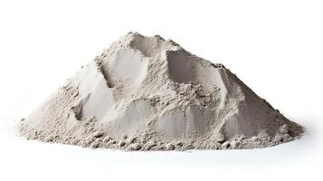 Artistic image of a carefully arranged cement powder forming a small hill, with shadows and depth enhancing the texture, isolated on a white background ideal for construction and D photo