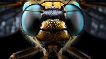 Take an extreme close up photograph of the compound eyes of a dragonfly, showing the individual lenses. photo