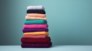 An eye-catching stack of varied cotton colors, presented with a minimalist background for text, ideal for crafting blogs or DIY project instructions. photo