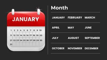 Modern monthly calendar design illustration. Minimalist style calendar with rounded edges. vector