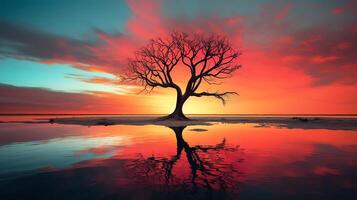 A large tree stands alone in a field of grass photo