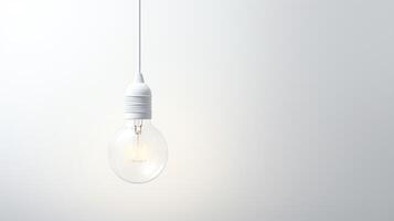 3D rendering of a single hanging light bulb against a white background. photo