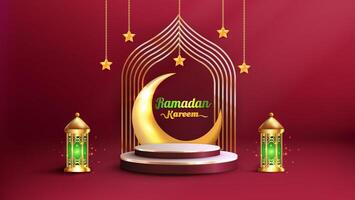 Realistic Bakground Ramadan Kareem with podium, suitable for banner, greeting card or your business with Ramadan theme vector