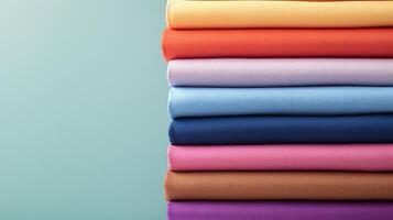 A high-resolution image featuring a stack of multicolored cotton rolls, with a clean background for text, perfect for advertising fabric stores or sewing tutorials. photo