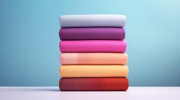A high-resolution image featuring a stack of multicolored cotton rolls, with a clean background for text, perfect for advertising fabric stores or sewing tutorials. photo