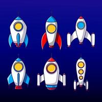 Cartoon illustration rocket launch isolated set. Set of different rocket Premium vector