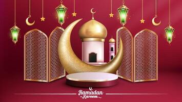Realistic Bakground Ramadan Kareem with podium, suitable for banner, greeting card or your business with Ramadan theme vector