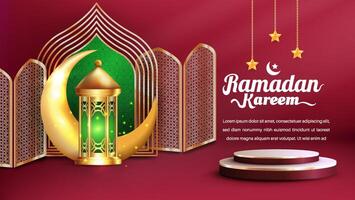 Realistic Bakground Ramadan Kareem with podium, suitable for banner, greeting card or your business with Ramadan theme vector