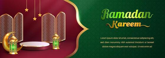 Realistic Bakground Ramadan Kareem with podium, suitable for banner, greeting card or your business with Ramadan theme vector